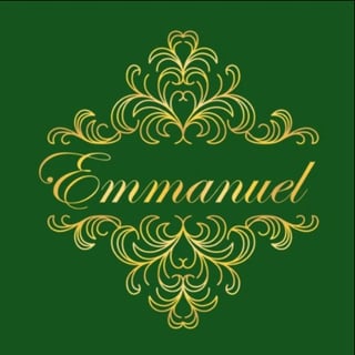 Gold ornamental text reading Emmanuel on dark green background with decorative flourishes above and below