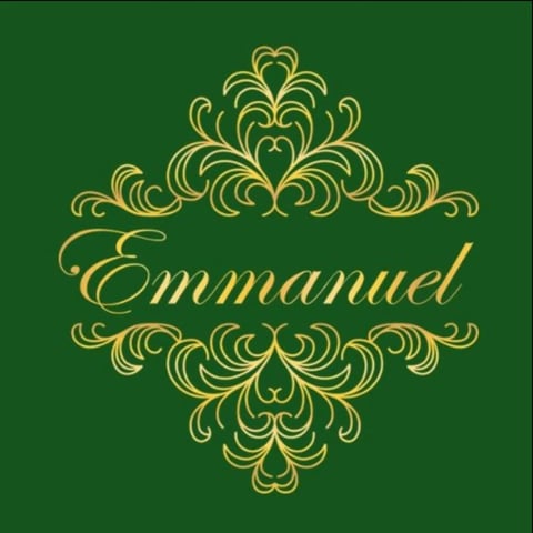 Gold ornamental text reading Emmanuel on dark green background with decorative flourishes above and below